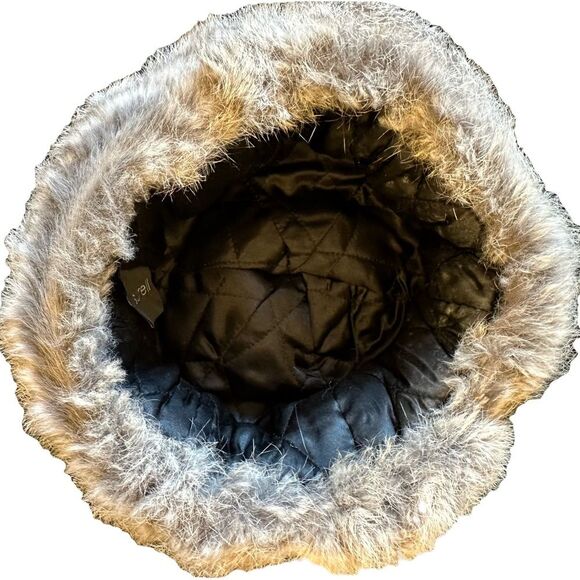 Surell Rabbit Fur Cuff Hat With Suede Crown Black and Heather Grey - Picture 2 of 4